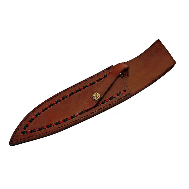 SZCO 13-Inch Frontier Edition Damascus Steel Fixed-Blade Knife – Hand-Forged 8-Inch Blade with Authentic Stag and Wood Handle – Includes Premium Leather Sheath