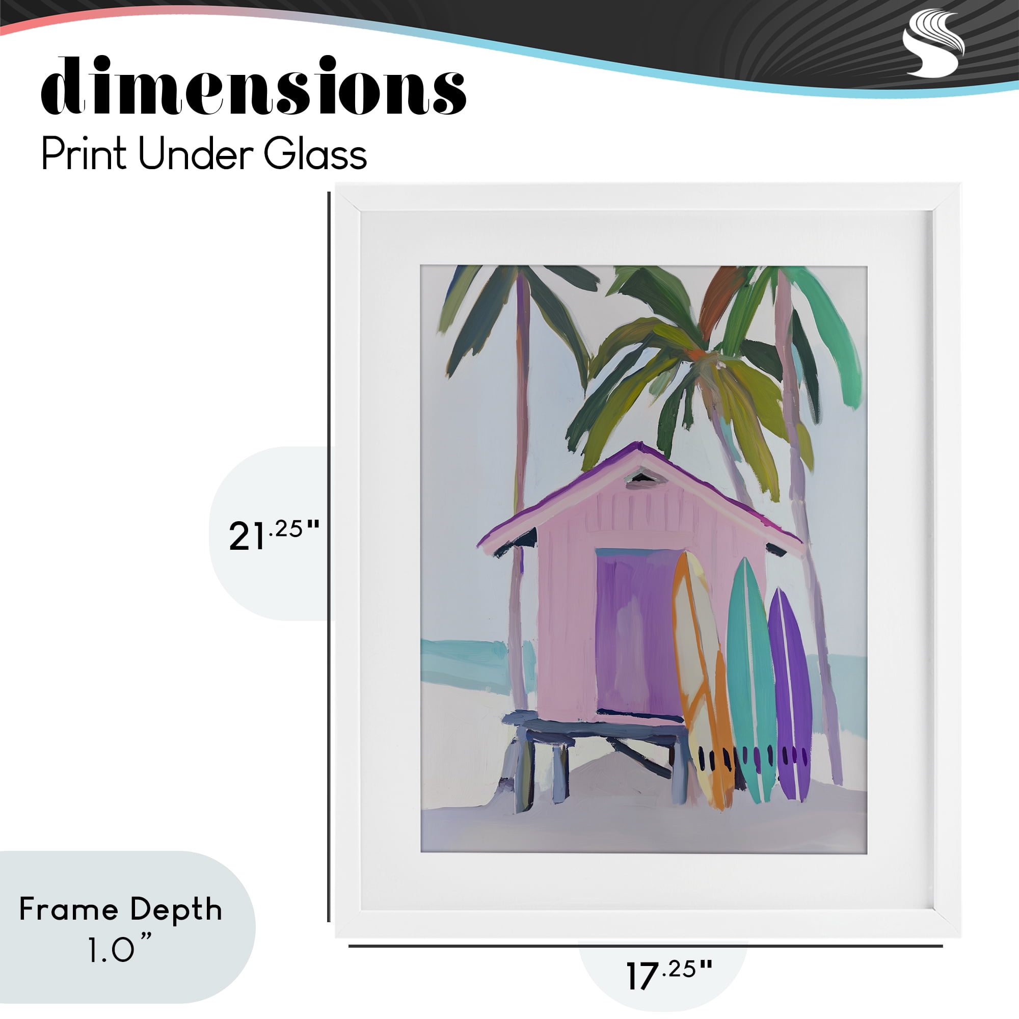 Stupell Industries Pink Beach Hut with Surfboards White Framed Print Under Glass, design by Sisi and Seb