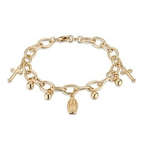 HZMAN 14K Gold Plated Cable Chain Bracelet for Women Dainty Rosary Bead Cross Virgin Mary Link Bracelet Jewelry Gift