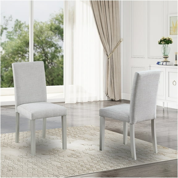 JERFIT 4-Pack Gray Upholstered Dining Chairs, Rubber Wood Kitchen Side Chairs with Padded Seats for Dining Room, Comfortable High Back Armless Chairs