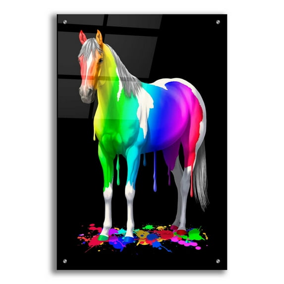 Epic Art 'Rainbow Paint Horse' by Crista Forest, Acrylic Glass Wall Art, 24"x36"
