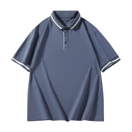 Men s Short Sleeve Golf Shirts Striped Collared Casual Business Work T Shirt Gray 6XL