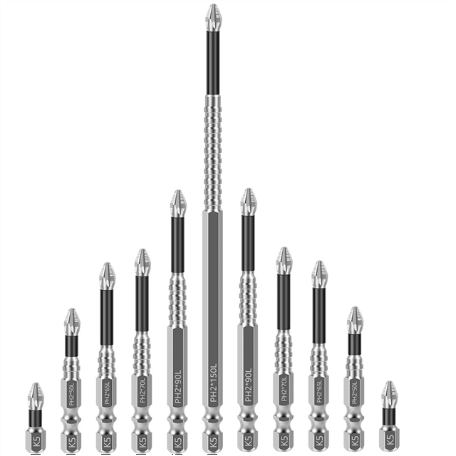 11 Pcs Embout de Pilote K5 Embouts de Tournevis Antidérapants Embouts de Forage Magnétiques Phillips CrossHead Forage Électrique