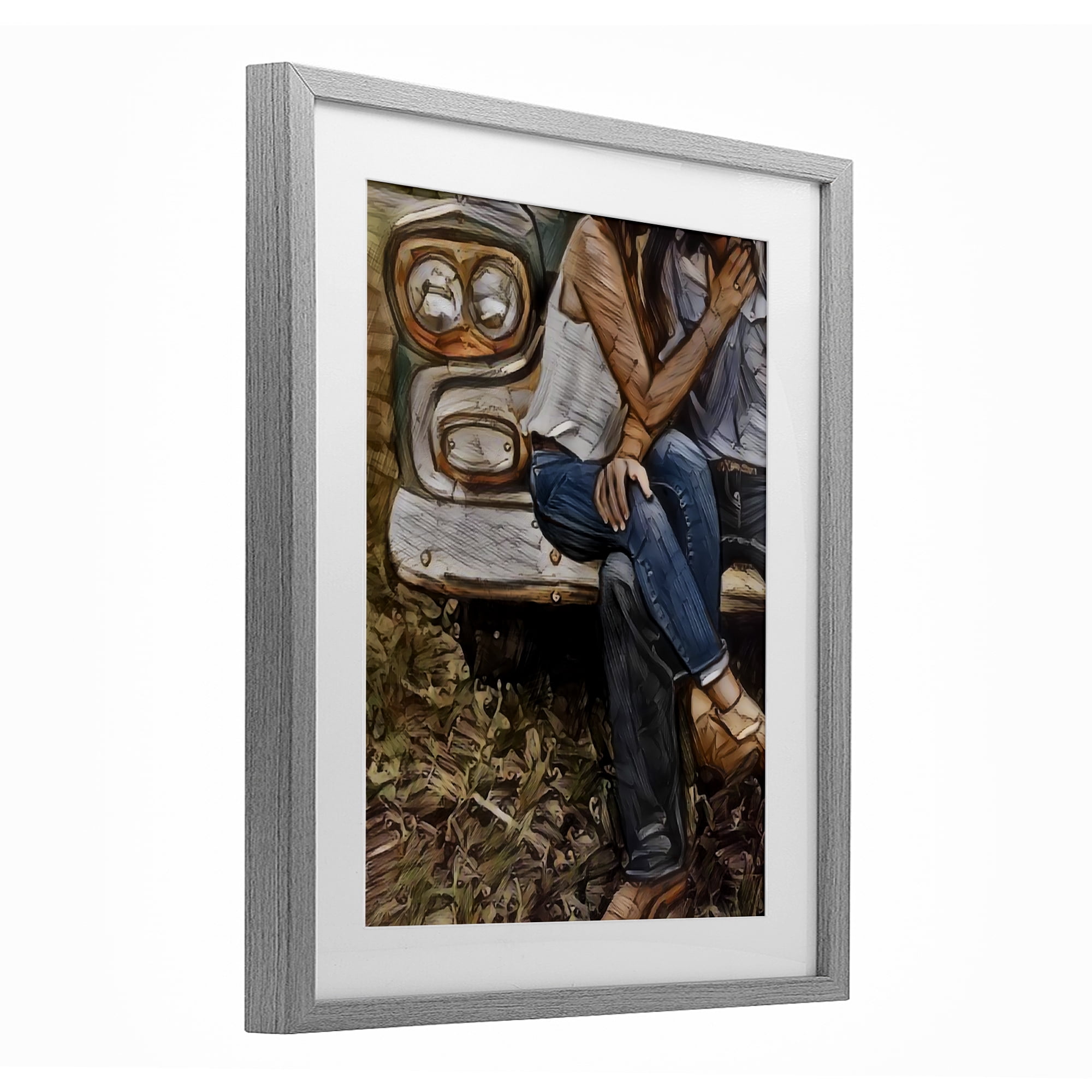 Crossed Legs & Trucks Gray Framed Print Under Glass, design by Jesse Keith