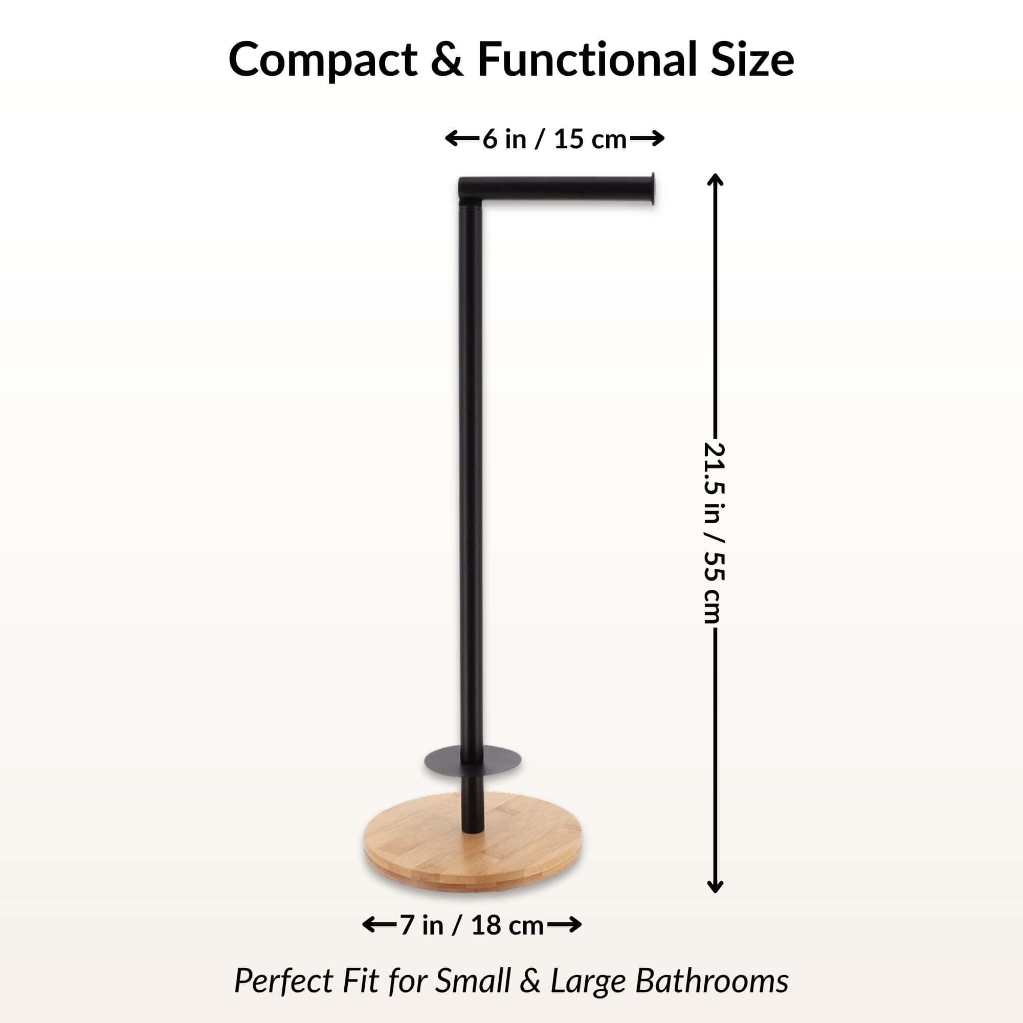 Black Freestanding Toilet Paper Holder Stand with Bamboo Base