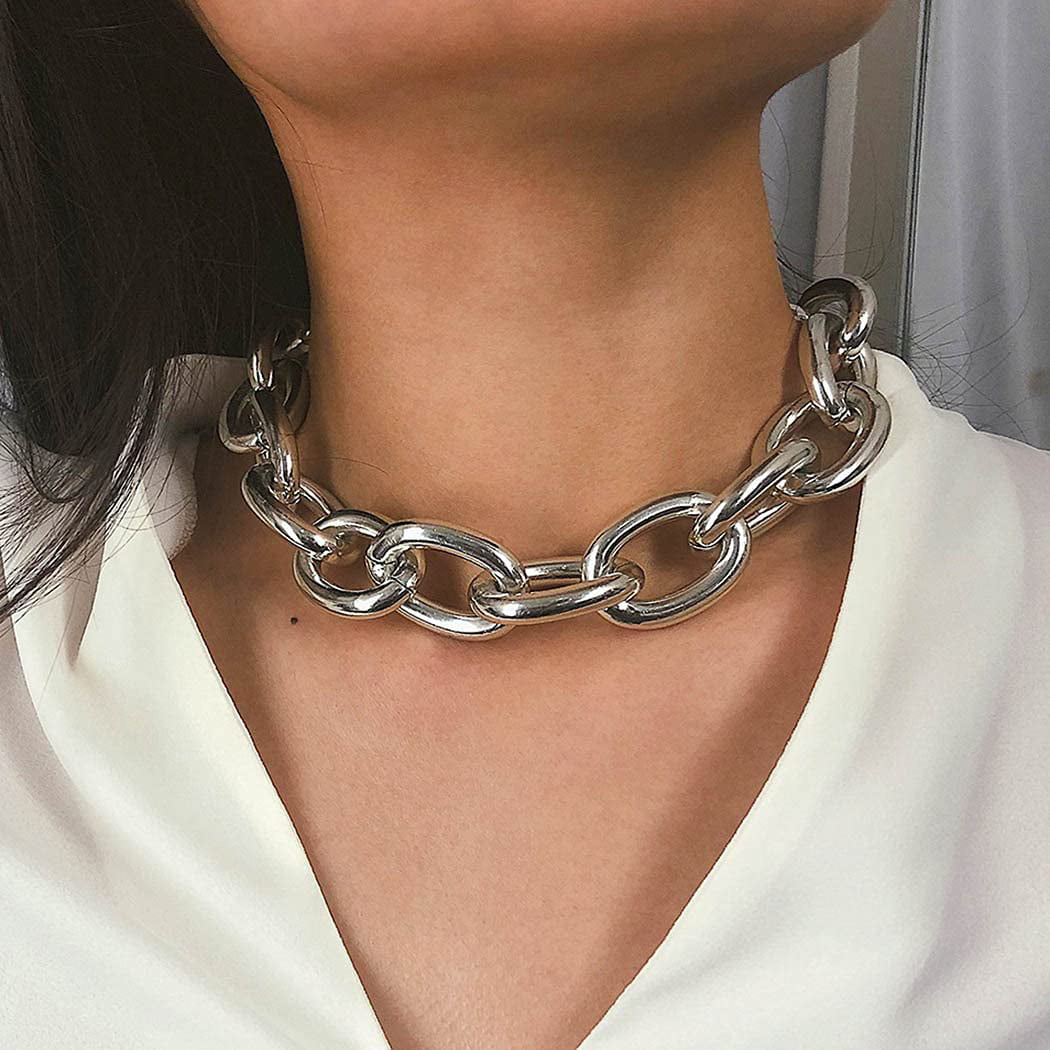 lammelse salat humor Chunky Choker Necklaces Gold Cuban Link Chain Hiphop Thick Clavicle  Statement Necklace Punk Neck Jewerly for Women and Men (B-Silver) -  Walmart.com