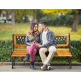 Load Bearing Bench Cast Iron Patio Bench with Wood Seat, Pvc Backrest Pattern, 49.5
