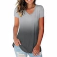 thumbnail image 2 of Camiseta de mujer con cuello en V, manga corta, gradiente superior, camiseta informal, gris, XL kenally  AP001652-09, 2 of 5
