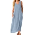 thumbnail image 2 of ClodeEU Women's V Neck Wide Strap Sleeveless Linen Maxi Dress, Casual Loose Summer Dress Light Blue,Women's Plus M, 2 of 7