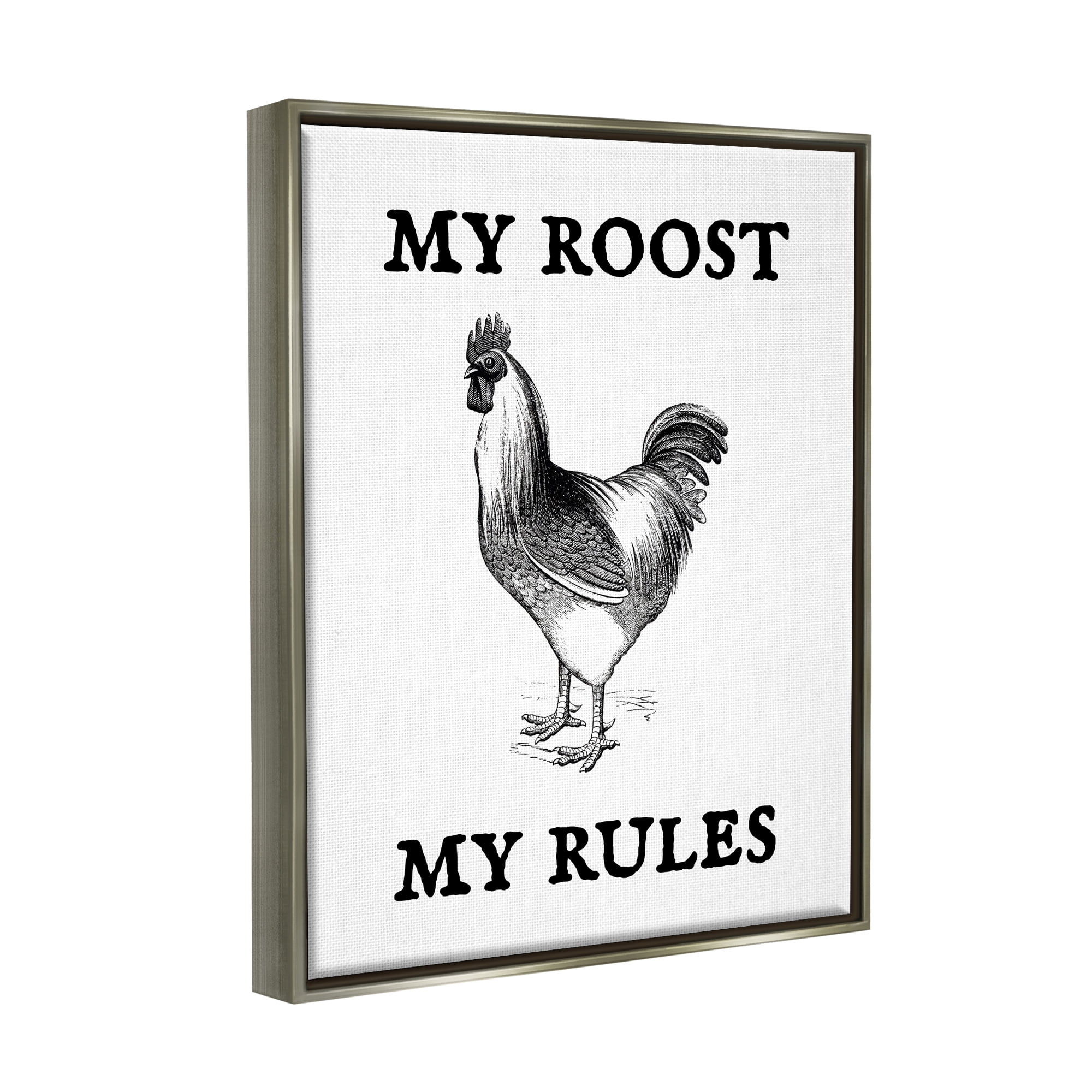 Stupell My Roost & Rules Funny Chicken Animals & Insects Painting Gray Floater Framed Art Print Wall Art