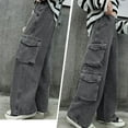 thumbnail image 5 of uublik Girls Wide Leg Jeans Loose Cargo Baggy Jeans Casual Wide Leg Pants Trousers Gray Size 8-16, 5 of 5