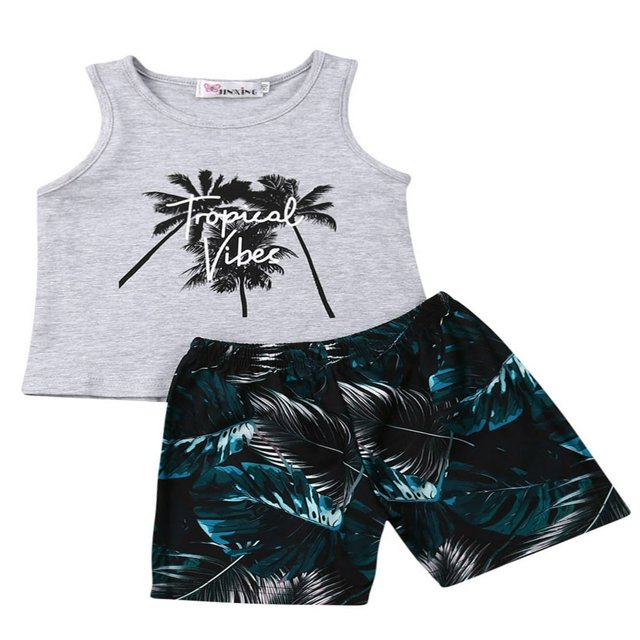 1-5T Kids Boy Summer Beach Clothes Tops Tee+Short Outfits