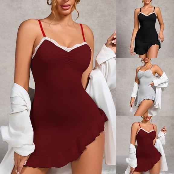 yillto Women Cotton Cami Nightdress Sleeveless Spaghetti Strap Sleepwear Short Ruffle Hem Nightgowns