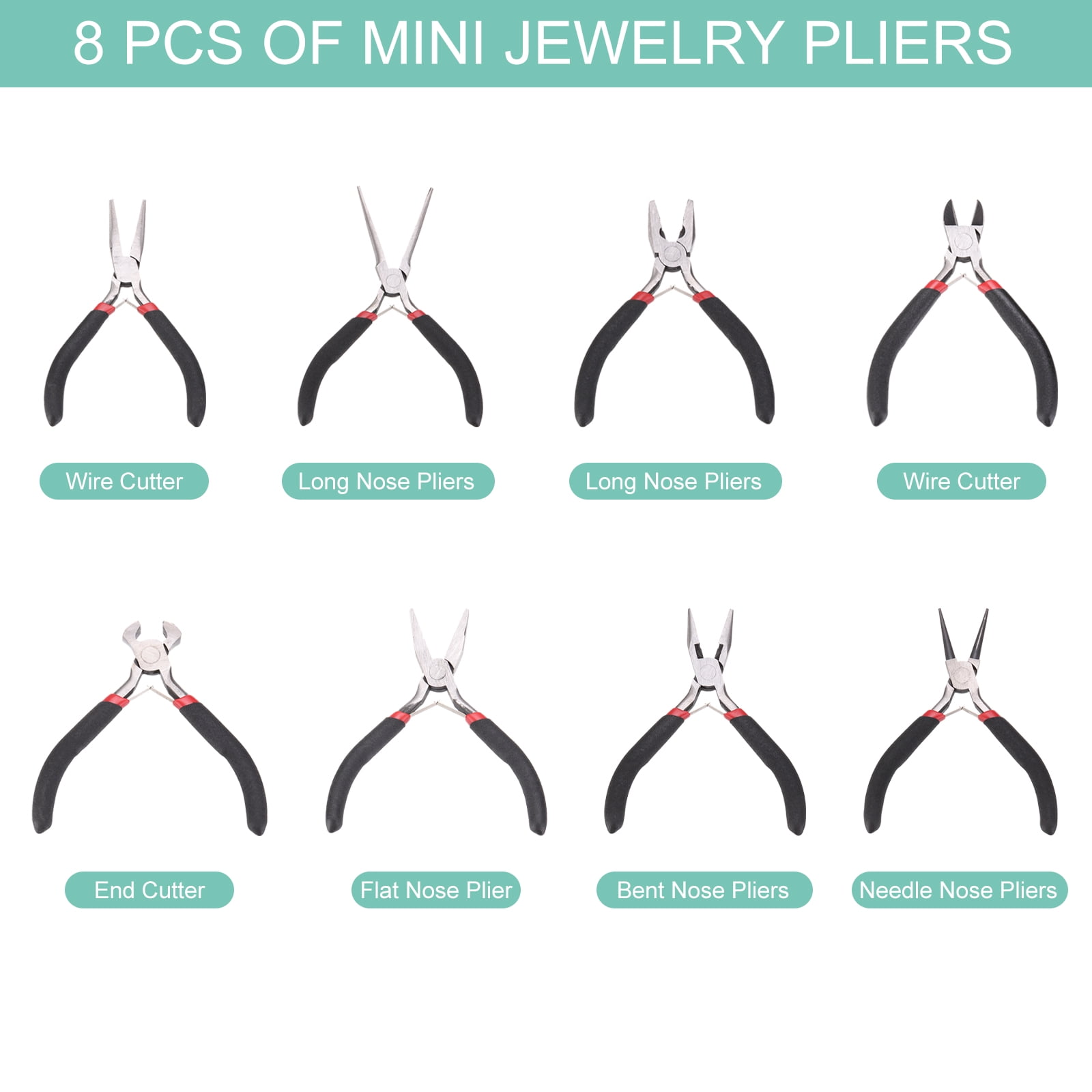 Uxcell 8pcs Jewelry Pliers Kits Jewelry Making Pliers Tool Needle/Round/End Cutter/Bent/Long/Flat Nose Pliers Wire Cutter & Diagonal Cutter for  Tool Hobby Craft
