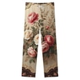 thumbnail image 4 of Elegant Rose Floral Print Winter Female Pants Flannel High Waist Women Pants Lady Warm Straight Leg Plush Trousers, 4 of 7