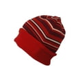 thumbnail image 5 of Reversible Warm Winter Knit Striped Skull Cap Cuff Slouchy Beanie Fleece Lining, Red, 5 of 5