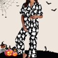 thumbnail image 2 of Puliio Women's Halloween Pajamas Sets 2 Piece Button‑Down Ghost Print Short Sleeve Breathable Sleepwear Nightwear Pjs Set, 2 of 7