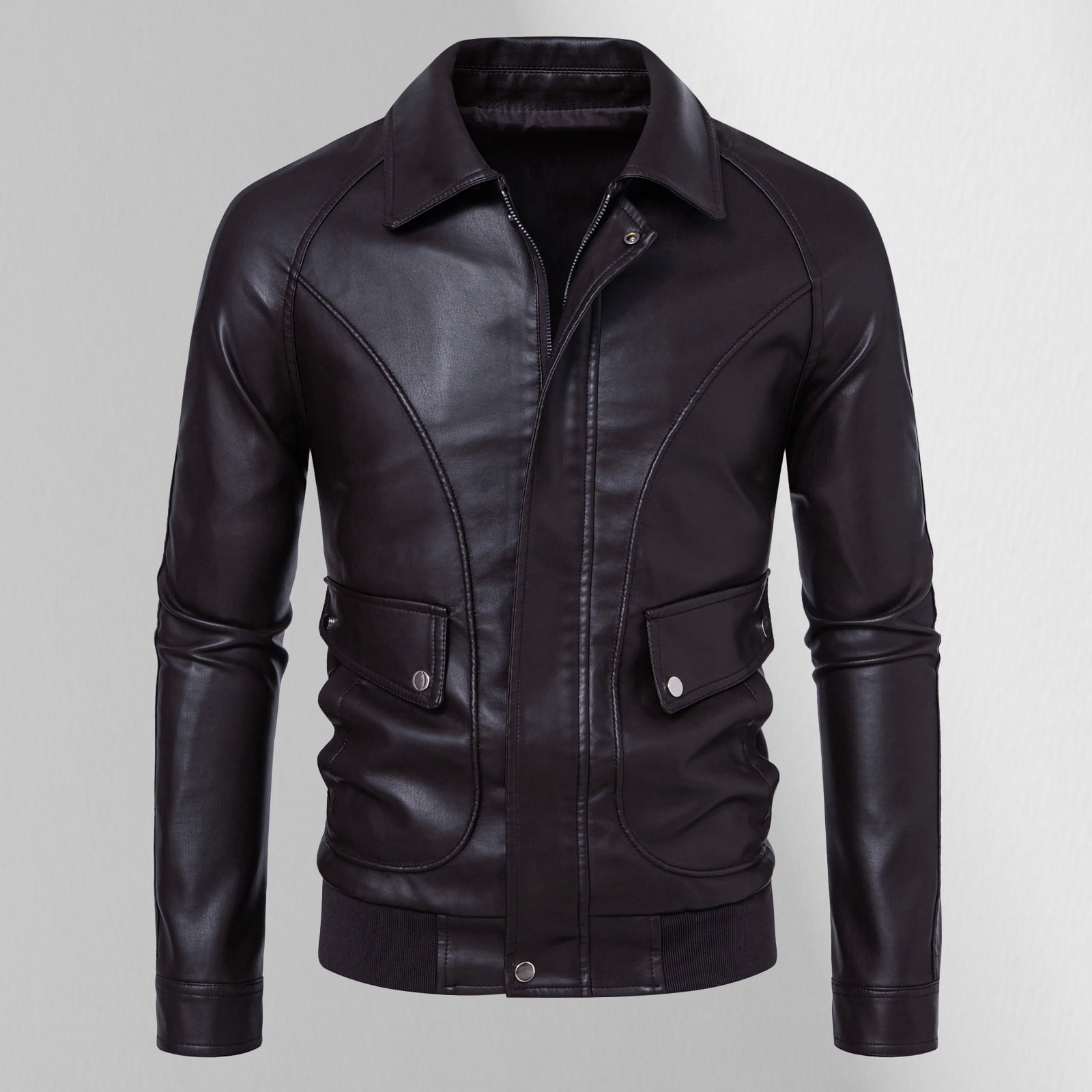 Mens Leather Jacket Full Zip Motorcycle Jackets Long Sleeve Retro Bomber Jackets Waterproof Lapel Collar Windbreak Coat Padded Waterproof Baseball Coat Fall Winter Warm Outwears