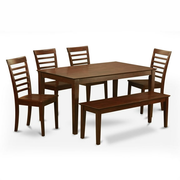 East West Furniture Capris 6 Piece Rectangular Dining Table Set with Milan Wooden Chairs And Bench