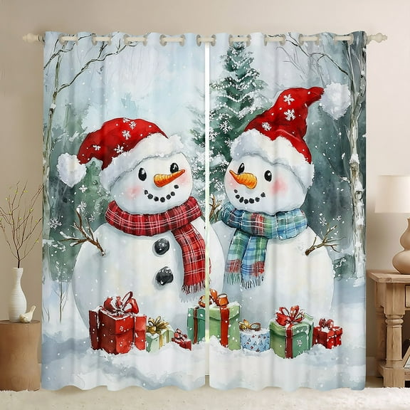 Manfei Lovely Xmas Snowman Black Out Curtains,Merry Christmas Curtains Pack of 2 (42x63 Each),White Red Bedroom Curtains For Girl Teens,Breathable Home Decor