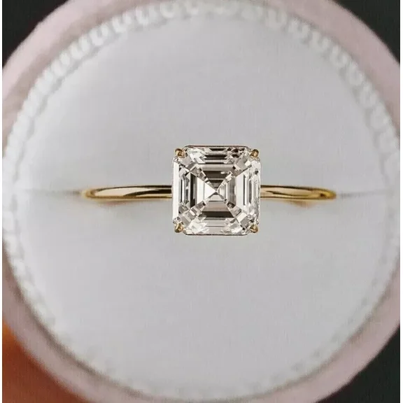 2 Ct Asscher Cut Lab Created Diamond Engagement Solitaire Ring 14k Yellow Gold Plated