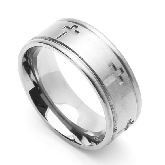 8MM Comfort Fit Stainless Steel Wedding Band Cross Ring (Size 6 to 14)