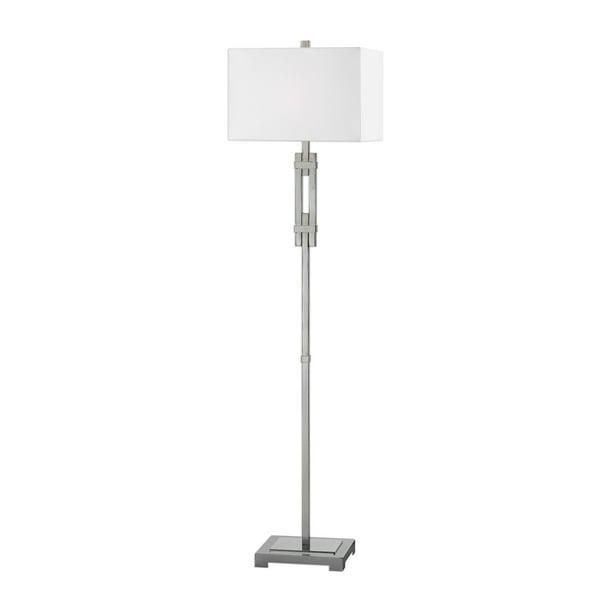 Benzara Rectangular Shade Floor Lamp With Metal Base White And Silver Com Benzara Rectangular Shade Floor Lamp, Floor Lamp Rectangular Shade