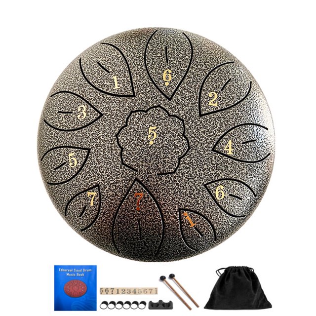 WDOplteas Tongue Drum Instrumento Percusión Tambor Acolchada Tambor Mano (Plata)