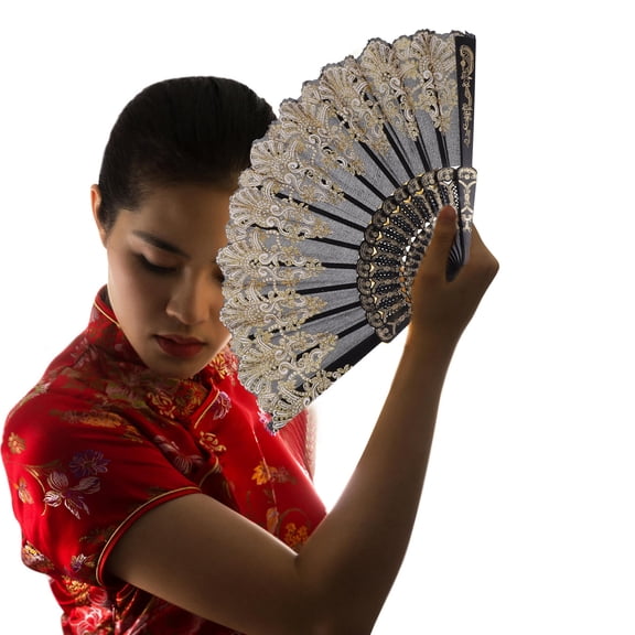 RENACLIPY 2-Pack Portable Folding Hand Fans for Women, Lightweight White Vintage Style Cooling Fans with Traditional Art Design
