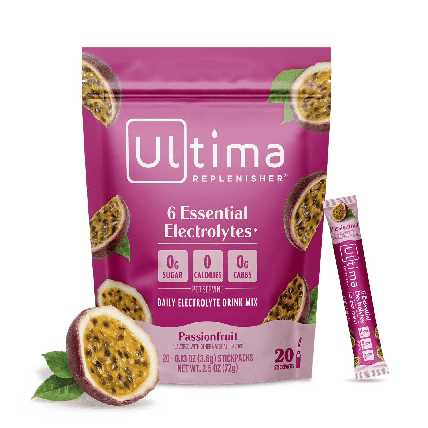 Ultima Replenisher, Electrolyte Drink Mix Packets, Sugar Free Daily Hydration Powder, Passionfruit, 20 Count Stickpacks