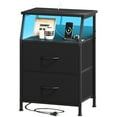 thumbnail image 1 of Eunos Petite Table de Chevet avec Station de Charge pour Chambre, Commode Noire avec Étagères de Rangement, 1 of 7