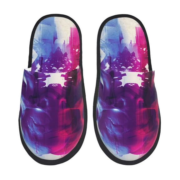 Pofeuu Dual Skulls Colorful Fusion Print EVA Fuzzy House super light Slippers Slippers Scuff Outdoor Indoor Warm Cozy Plush Bedroom Shoes Soft Flat Comfy Anti-Slip-Medium