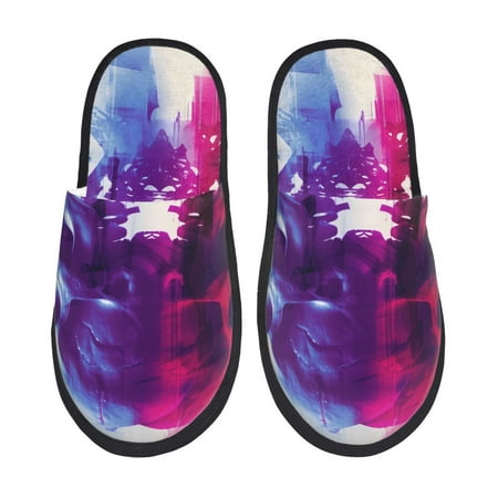 Balery Dual Skulls Colorful Fusion Slient Indoor Furry Fleece Comfort House Shoes Soft Non-Slip Home Shoes Cotton slippers House Slippers-- Medium