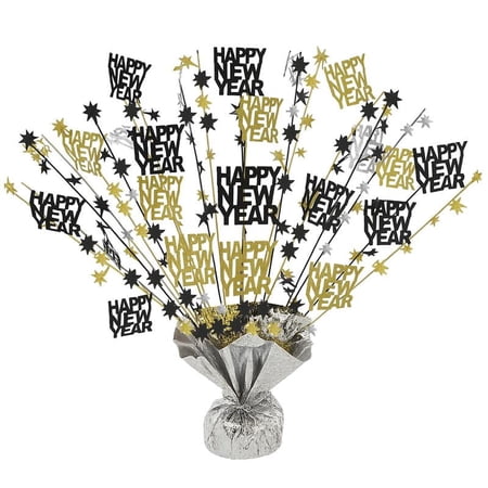 PMU New Year s Eve Party Supplies Happy New Year 6 Pcs New Year Silver 15 Inch Balloon Weight Centerpiece Decoration