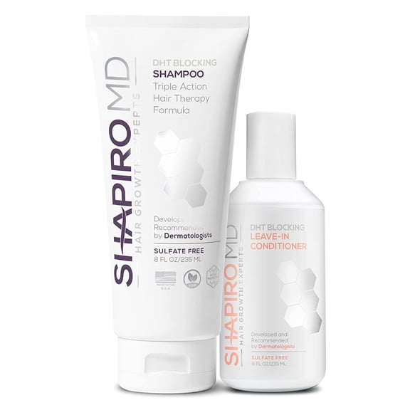 Shapiro MD Hair Loss Shampoo and Leave in Conditioner, DHT Fighting Vegan Formulas for Healthier, Fuller & Thicker Looking Hair, 1 Month