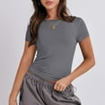 thumbnail image 2 of YDKZYMD Crop Top Workout Tops for Women Crew Neck Short Sleeve Layering Basic Tee Teen Girls Slim Fitted Y2k Athletic Tight Shirt Going Out Cute Summer Tops Gray M, 2 of 4