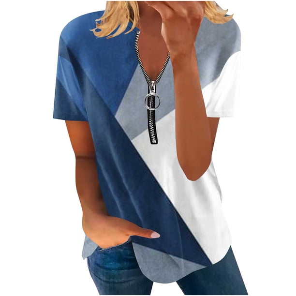 Blusa de manga corta con cuello en V, informal, cómoda y elegante para mujer OAVQHLG3B Store lin121212