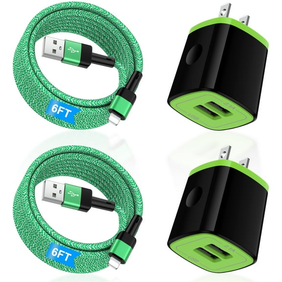 Zacenei USB Charger Block,2Pack 2.1A Dual USB Charging Block Station&2Pack iPhone Charger Cable 6ft Charging Cord USB Wall Charger Adapter Plug Fast Charging Cable Cords 6FT Compatible for iPhone 14