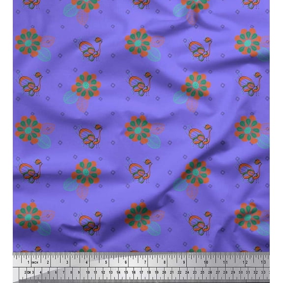 Soimoi Cotton Duck Fabric Leaves,Floral & Peacock Artistic Printed Craft Fabric by the Yard 42 Inch Wide