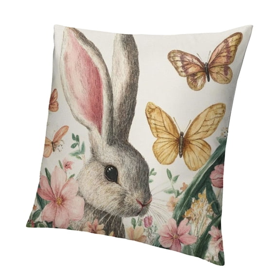 Patifu Spring Easter Pillow Covers Flower Bunny Throw Pillow Covers Easter Floral Rabbit Outdoor Pillow Cases Cotton Linen Cushion Covers for Couch Sofa Bedroom Easter Decorations 12x12in