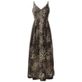 thumbnail image 2 of Vestido largo de mujer, vestido sin mangas con cuello en V y estampado de leopardo Carevas Camello, 2 of 7