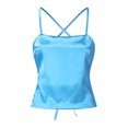 thumbnail image 5 of Women's Tanks Lace Slim Crop Backless Club Top Imitated Up Fit Silk Blouse for Party Blue L, 5 of 6