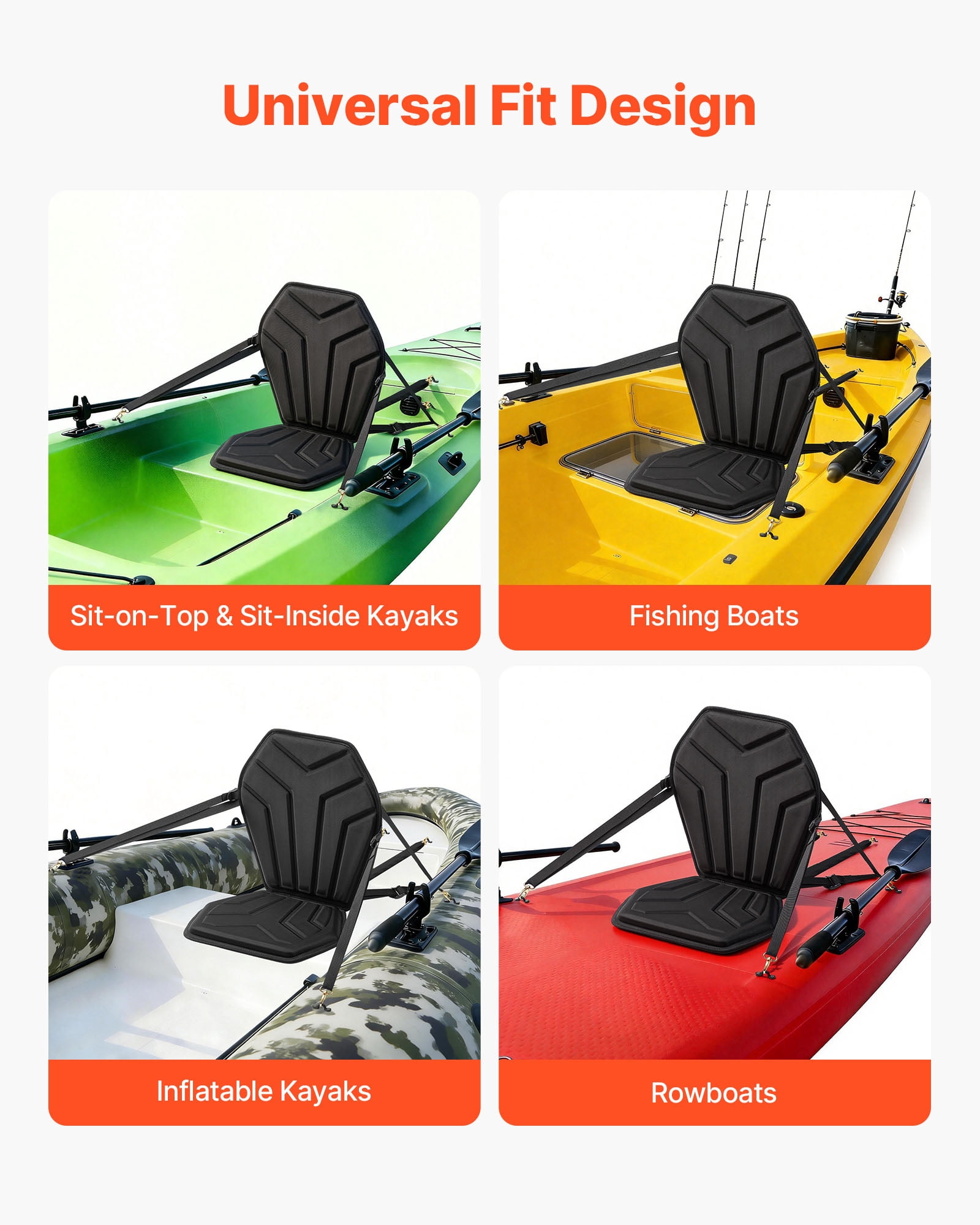VEVOR Kayak Seat, 1 Pack 1" Thick, Universal Paddle Board Seat with Back Support, Hexagonal Sit-on-Top Soft Padded Cushion with Storage Bag & Adjustable Straps for SUP, Fishing Boat, Inflatable Kayak