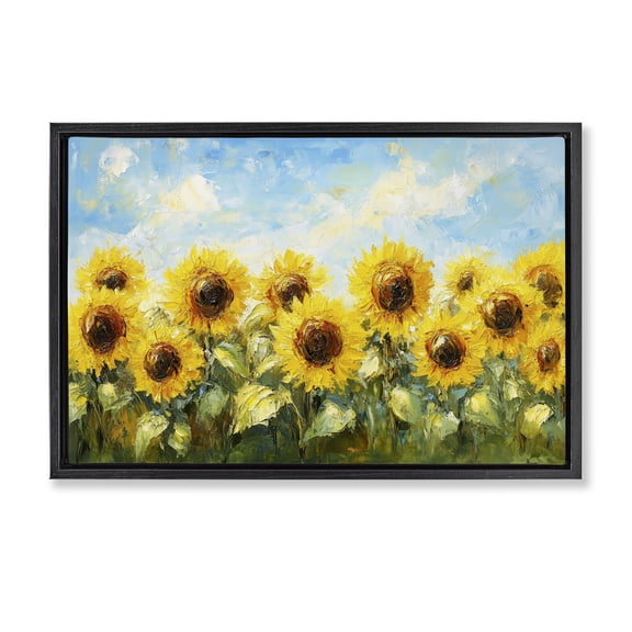 Stupell Industries Farmhouse Impressionist Sunflowers Horizon Black Floating Frame Canvas Art, 25 x 17, by Petals Prints Design