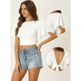 thumbnail image 2 of DARING DIVA Changeable Neckline Flutter Sleeve Crop Top XS White, 2 of 6