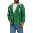 thumbnail image 4 of Men's Plaid Drawstring Hooded Chest Pocket Long Sleeve Shirt Jacket L Green, 4 of 6