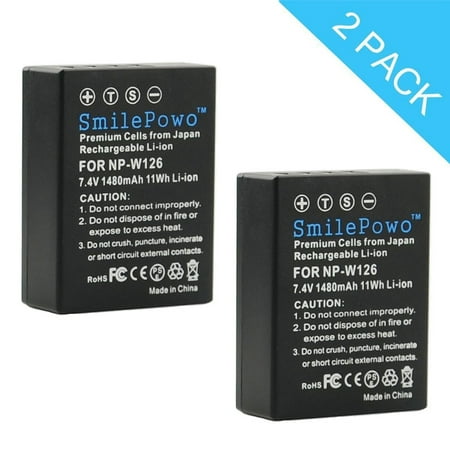SmilePowo Battery (2-Pack) for Fujifilm NP-W126 and Fuji FinePix HS30EXR, HS33EXR, HS50EXR, X-A1, X-E1, X-E2, X-Pro1,