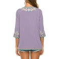 thumbnail image 5 of Women's Boho Embroidered Peasant Tops 3/4 Sleeve V Neck Mexican Bohemian Shirts  Summer Shirts, 5 of 6