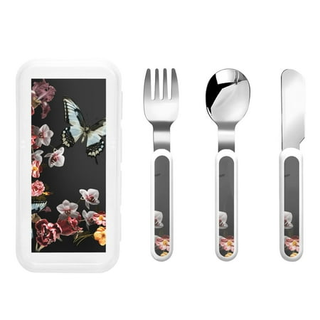 

Cauagu Butterfly with Fowers Print 3-Pieces Toddler Cutlery Set Kids Silverware Set with Spoons Forks & Knife Stainless Steel Utensils for Kids Dishwasher Safe