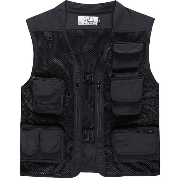 Men Multi-pocket Fishing Vest Breathable Mesh Vest Photography Jacket  Color:black Size:XXXL 